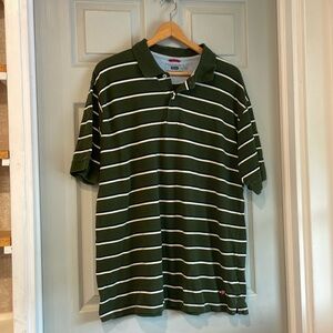 Wrangler Men’s XL Olive Green White Stripe 100% Cotton Short Sleeve Polo Shirt